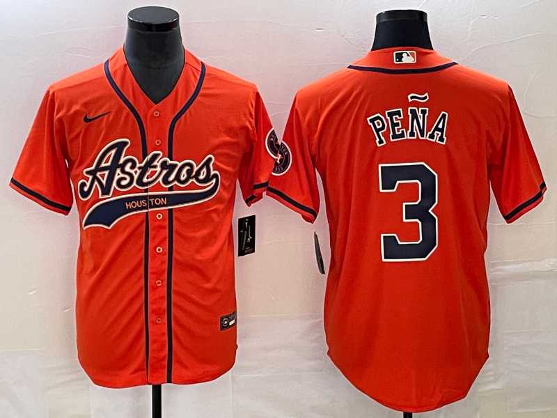 Men%27s Houston Astros #3 Jeremy Pena Orange With Patch Cool Base Stitched Baseball Jersey